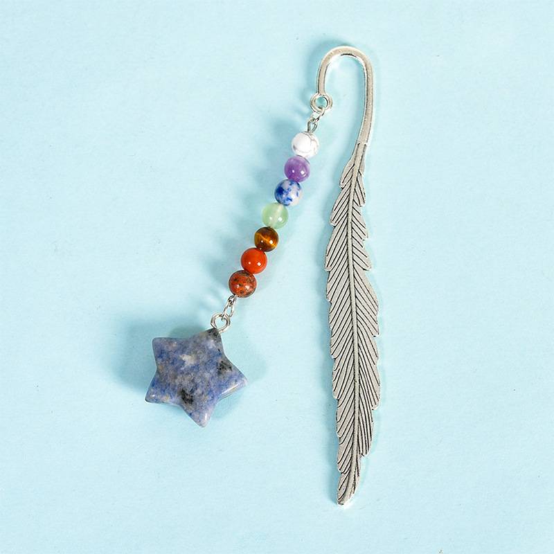 Natural Crystal Star Charm Energy Bookmark | Feather Metal Hook