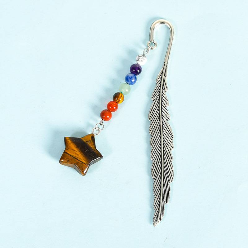 Natural Crystal Star Charm Energy Bookmark | Feather Metal Hook
