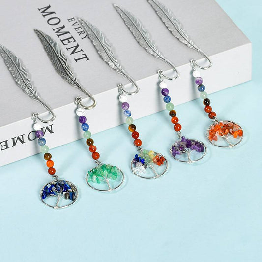 Chakra Gemstone Tree of Life Feather Bookmarks - Multi-Color