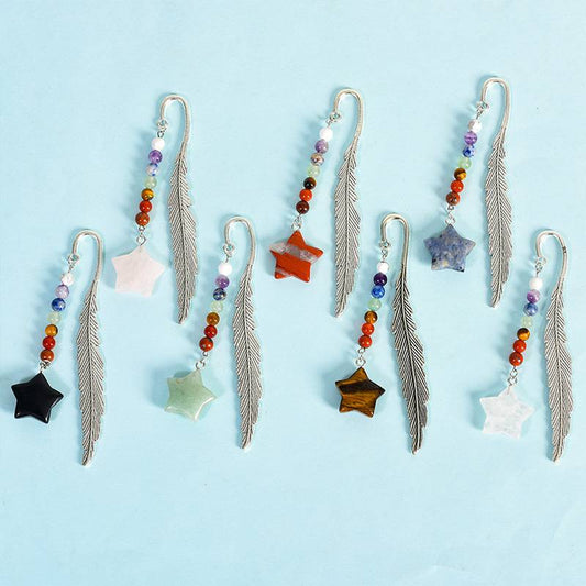Natural Crystal Star Charm Energy Bookmark | Feather Metal Hook